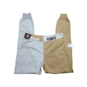 Women's Sweatpants M Colorblock- Love Love Love Mocha And Gray NWT